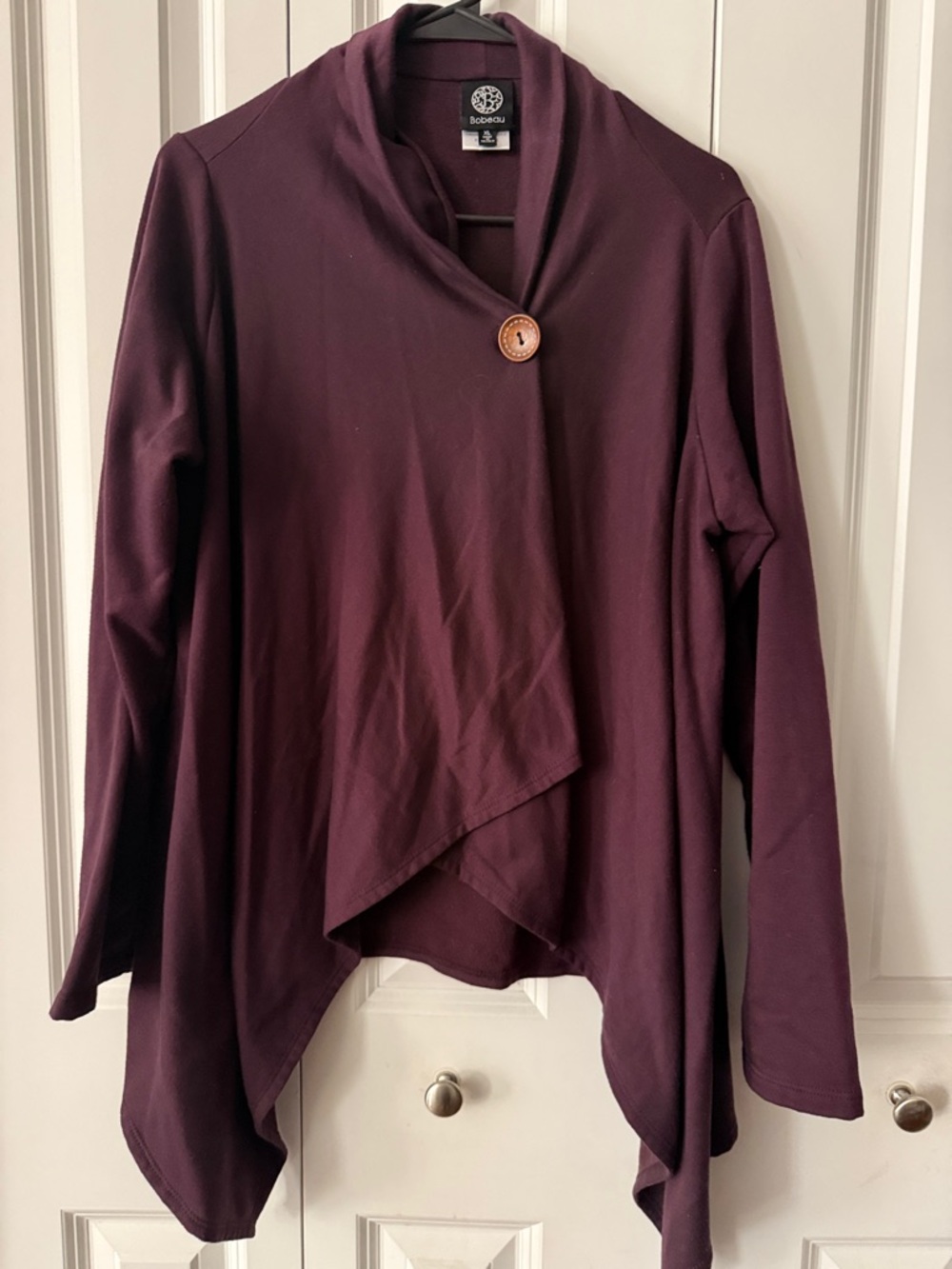 Bobeau Deep Plum Draped Cardigan